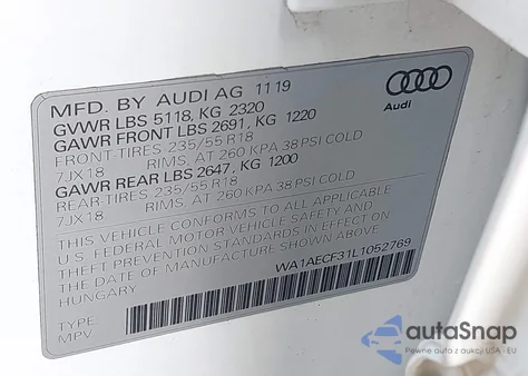 2020 Audi Q3 Premium 45 Tfsi Quattro Tiptronic from USA, damaged, VIN WA1AECF31L1052769